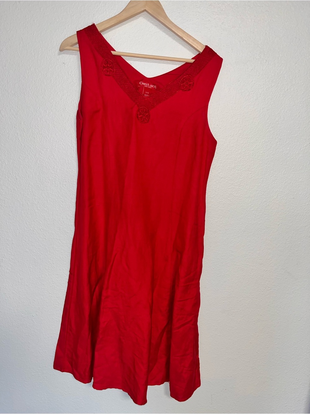 Contact linen Red Sleeveless V-Neck Dress